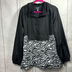 Hot Topic Zebra Print Half Zip Windbreaker Hoodie Black White XL Streetwear